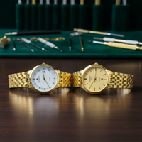 Classic Gold-Plated Men's Quartz Watch - Luxury Inspired Vacheron & Longines Style Dress Watches with Date Display & Link Bracelet ( golden with golden dial )
