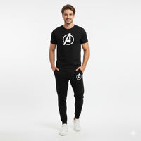 Round neck, half-sleeve casual T-shirt with matching trouser. Trendy, comfortable aur gym, jogging aur daily wear ke liye perfect choice -BLACK- L