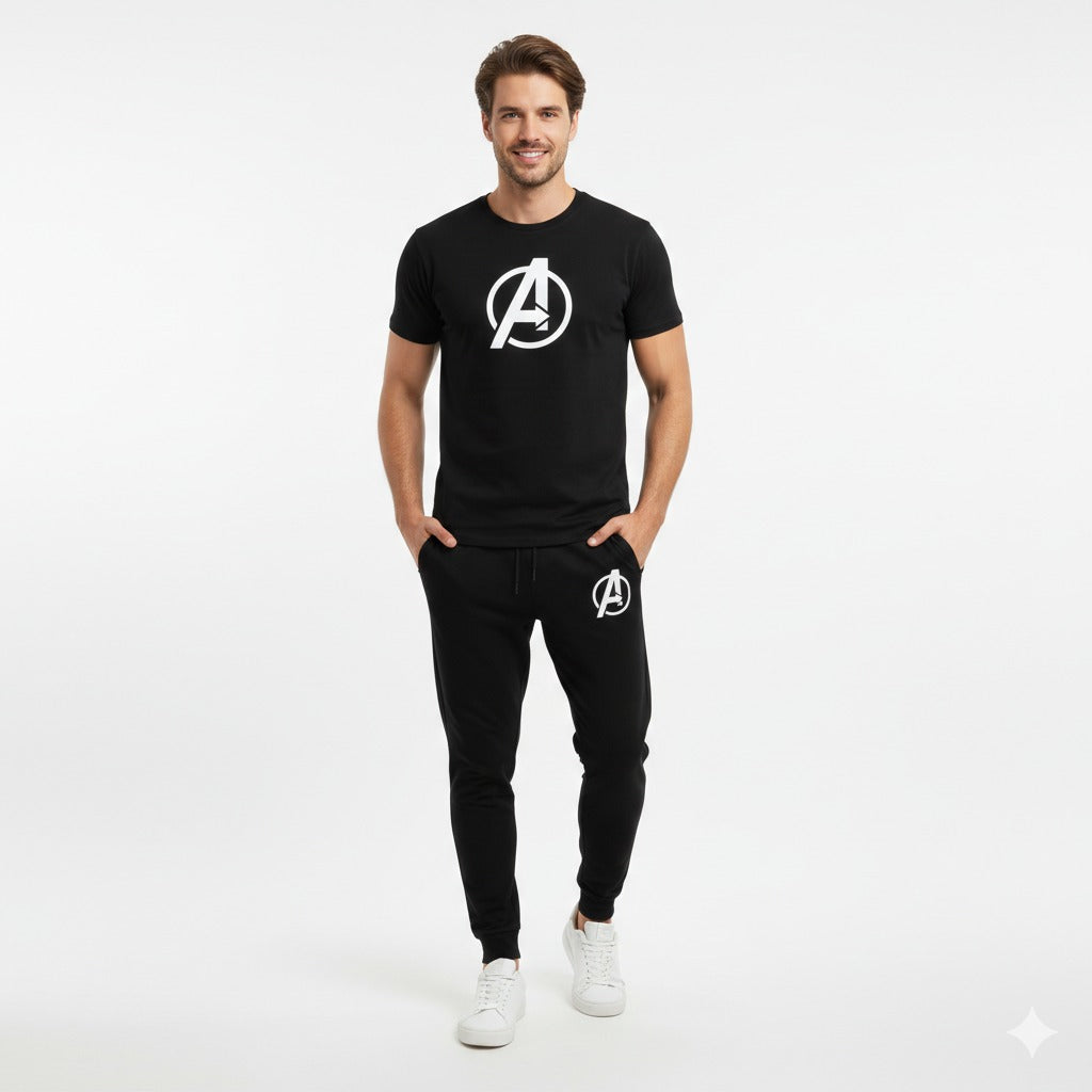 Round neck, half-sleeve casual T-shirt with matching trouser. Trendy, comfortable aur gym, jogging aur daily wear ke liye perfect choice