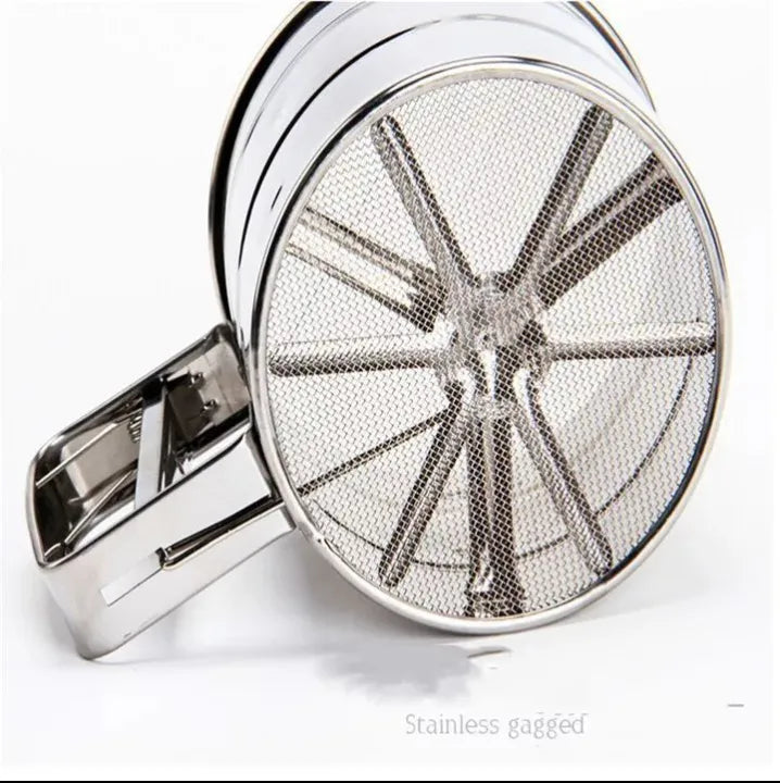 Flour Sifter Stainless Steel – Double Layer Fine Mesh Baking Sifter with One-Hand Press Crank for Cakes & Pastries
