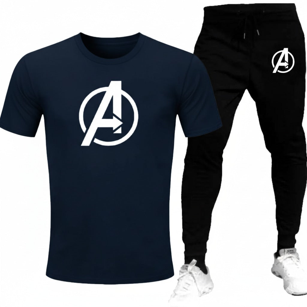 Round neck, half-sleeve casual T-shirt with matching trouser. Trendy, comfortable aur gym, jogging aur daily wear ke liye perfect choice -BLACK- L