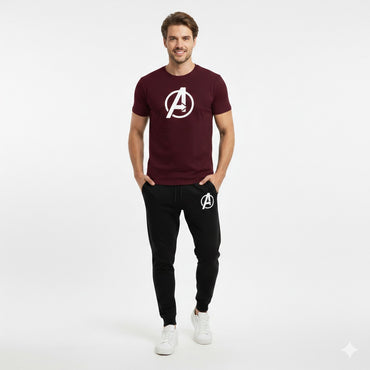 Round neck, half-sleeve casual T-shirt with matching trouser. Trendy, comfortable aur gym, jogging aur daily wear ke liye perfect choice -BLACK- L