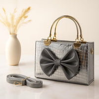 Crocodile Bow Handbag Elegant Stylish And Durable Design For Fashionable Daily Carry And Special Occasions - Black