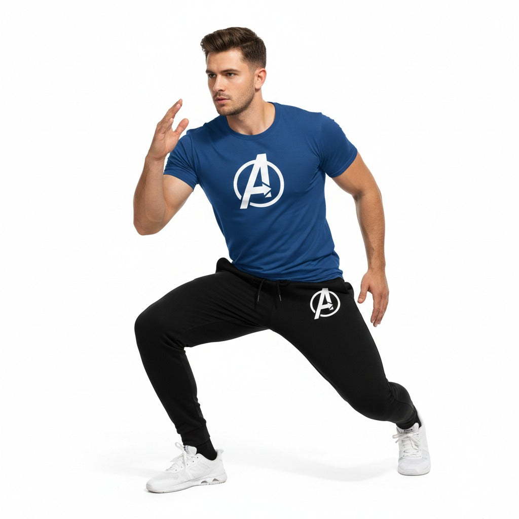 Round neck, half-sleeve casual T-shirt with matching trouser. Trendy, comfortable aur gym, jogging aur daily wear ke liye perfect choice
