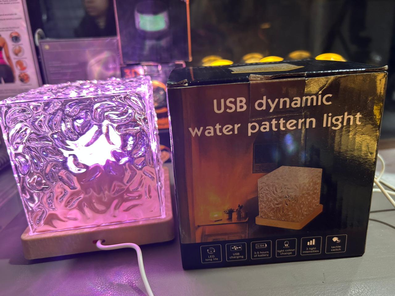 Dynamic Rotating Water Ripple Night Light 12 Colors Flame Crystal Lamp for Living Room Study Bedroom (with remote Attached USB cable)