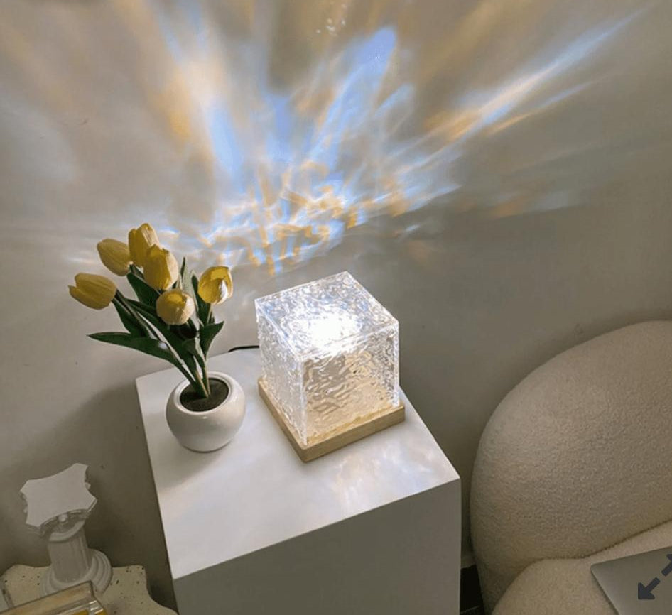 Dynamic Rotating Water Ripple Night Light 12 Colors Flame Crystal Lamp for Living Room Study Bedroom (with remote Attached USB cable)