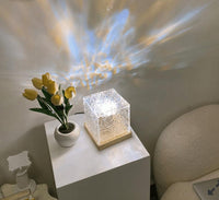 Dynamic Rotating Water Ripple Night Light 12 Colors Flame Crystal Lamp for Living Room Study Bedroom (with remote Attached USB cable)