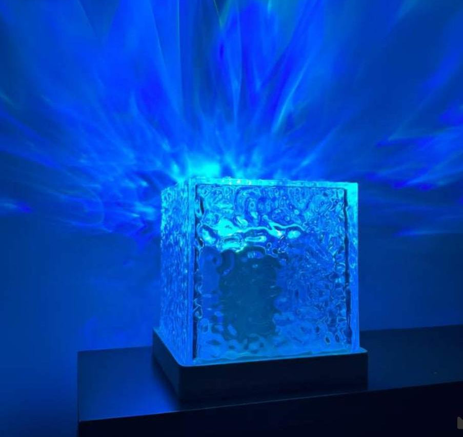Dynamic Rotating Water Ripple Night Light 12 Colors Flame Crystal Lamp for Living Room Study Bedroom (with remote Attached USB cable)
