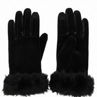 Women's & Girls Black Winter Velvet Gloves with Fur Cuff – Warm Soft Hand Gloves (1 Pair)