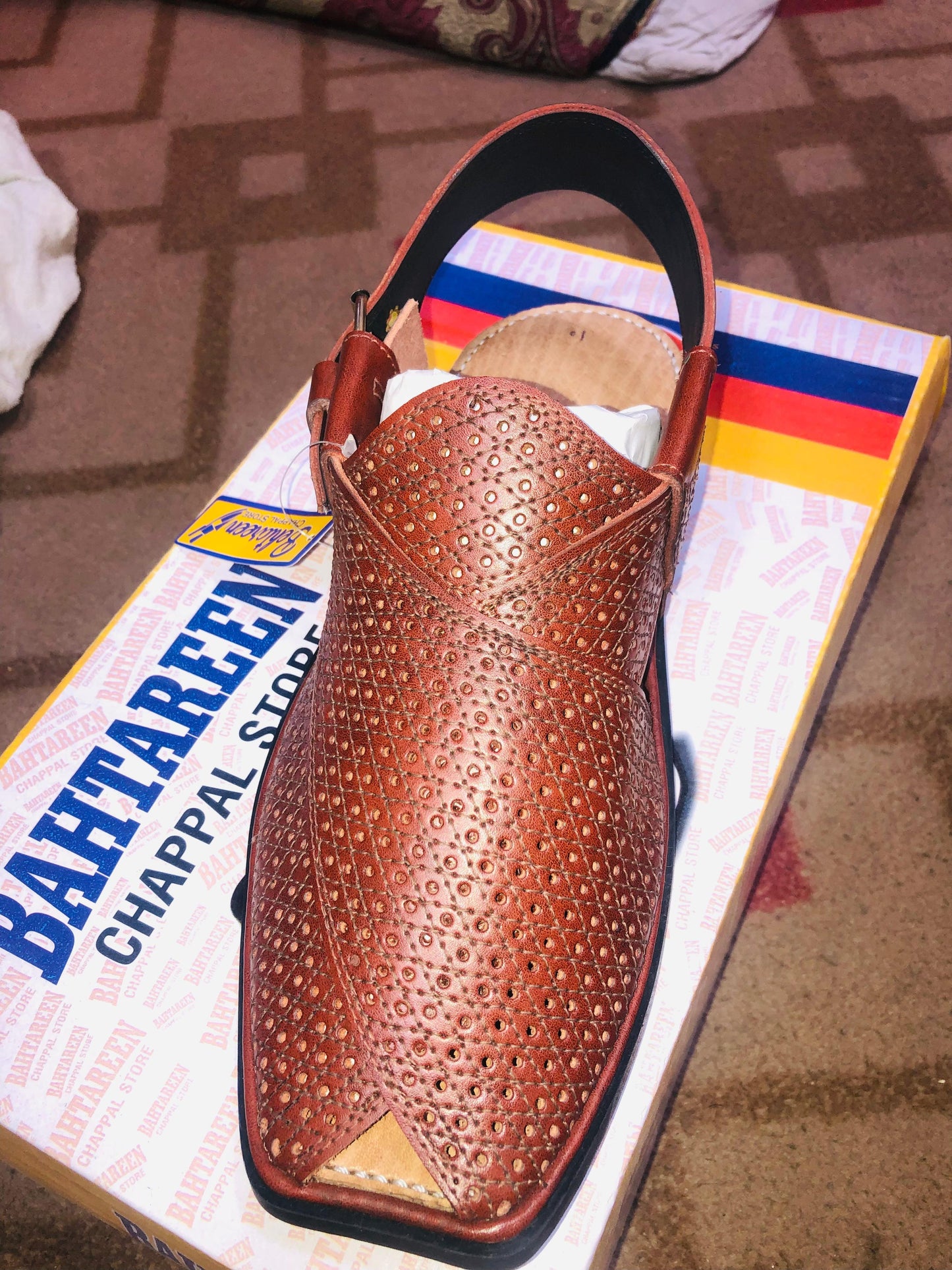 Handcrafted Men’s Peshawari Chappal – Classic Brown Perforated Leather Sandals with Adjustable Buckle Strap & Durable Rubber Sole