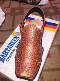 Handcrafted Men’s Peshawari Chappal – Classic Brown Perforated Leather Sandals with Adjustable Buckle Strap & Durable Rubber Sole