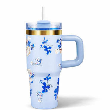 Mini Tumblers Stylish Portable Cups For Hot And Cold Drinks 14 Oz Lightweight Everyday Beverage Solution - Blue Floral