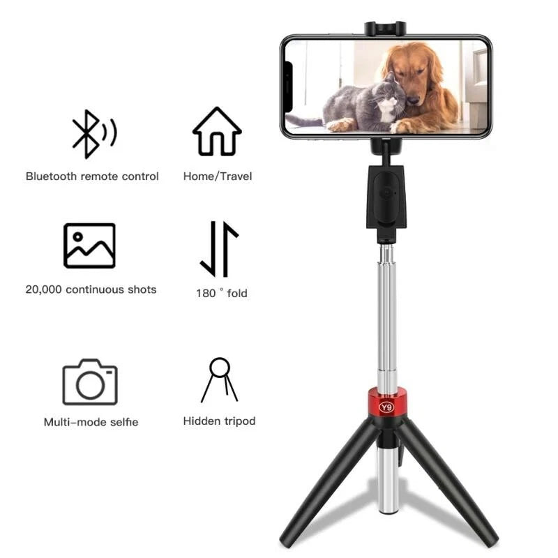 Y9 Wireless Selfie Stick Tripod with Bluetooth Remote Control – Adjustable Phone Stand for Photos & Videos