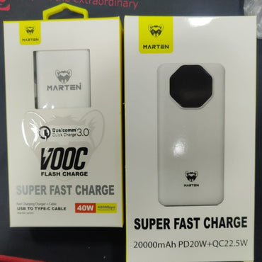3pcs Marten Power Bank, Charger And Charging Cable Super Fast Charge Set 20000 Mah Power Bank 38w Fast Charge