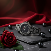 Two Toned Iced Out Quartz Movement Womens Watch without box(black watch)