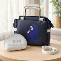 Elegant Women’s Handbag Set with Printed Design, Top Handle Tote, Crossbody Strap & Makeup Pouch