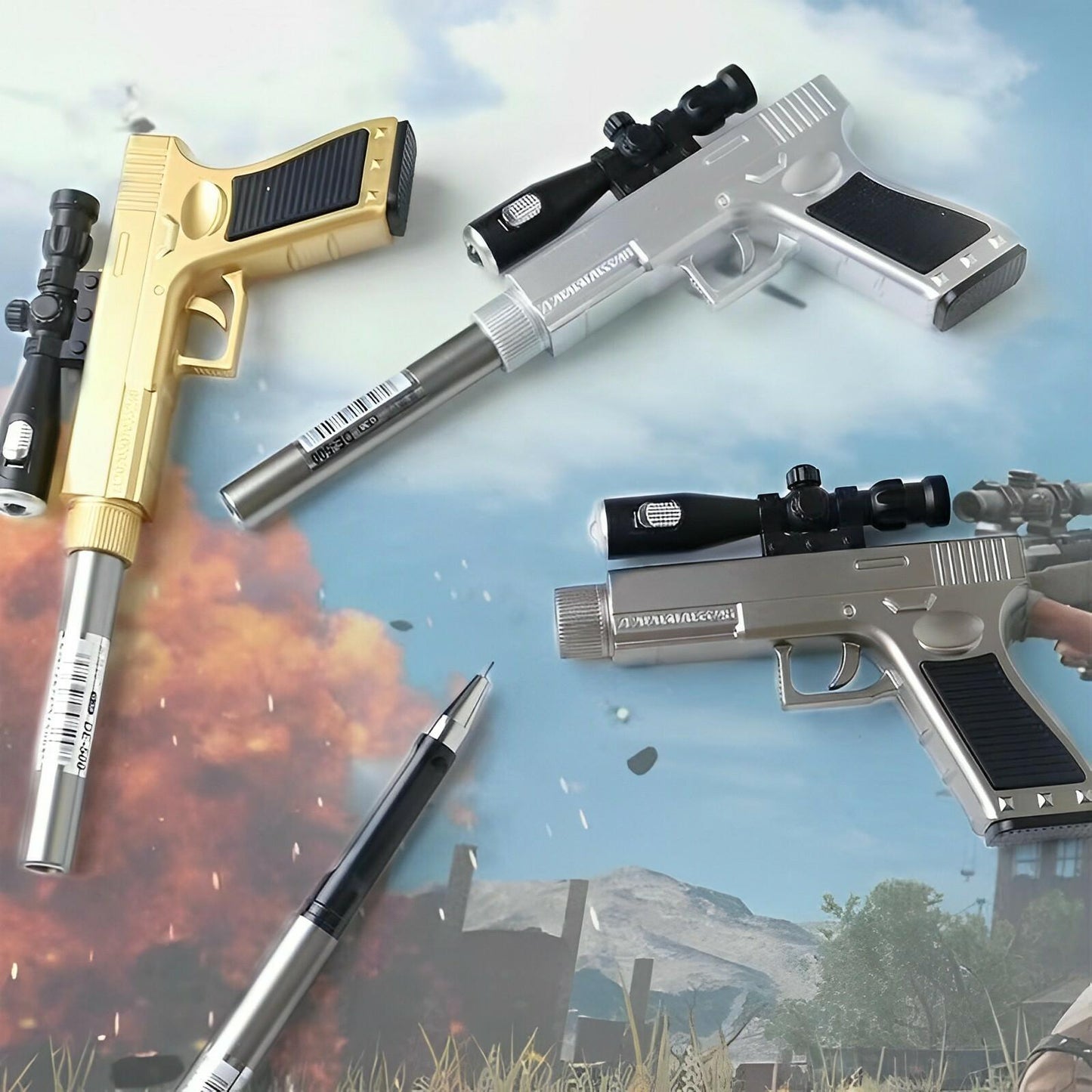 Cute Gun Shape LED Gel Pen | Black Refill | Fun Stationery for School & Office Supplies (Random Colour)