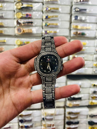 Two Toned Iced Out Quartz Movement Womens Watch without box(black watch)