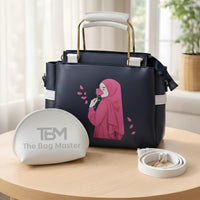 Elegant Women’s Handbag Set with Printed Design, Top Handle Tote, Crossbody Strap & Makeup Pouch