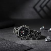 Two Toned Iced Out Quartz Movement Womens Watch without box(black watch)