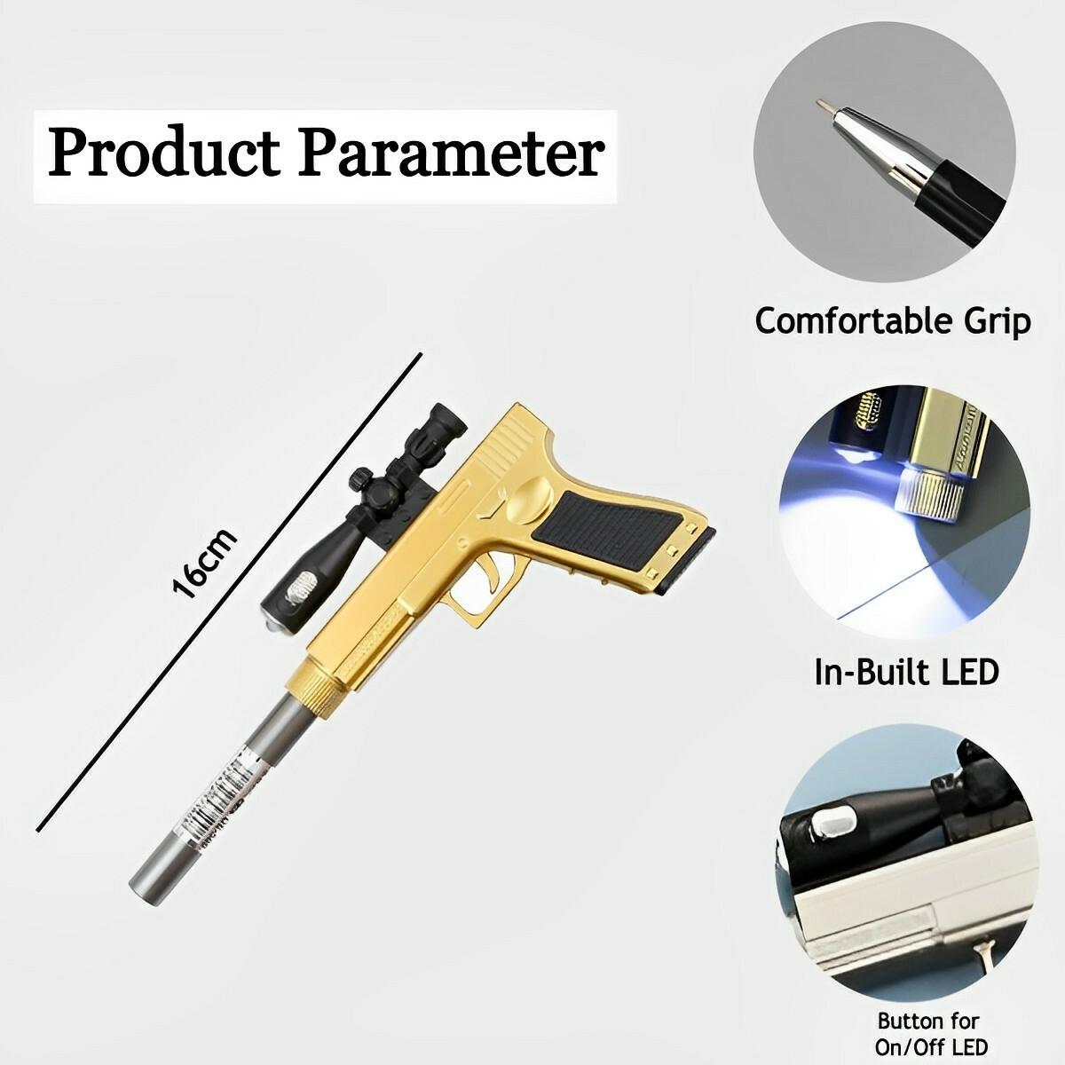 Cute Gun Shape LED Gel Pen | Black Refill | Fun Stationery for School & Office Supplies (Random Colour)