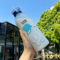 We Bare Bears Panda Water Bottle 1000ml – Cute Cartoon Design with Straw & Two Caps | Durable Reusable Bottle for Daily Hydration (Random Design)