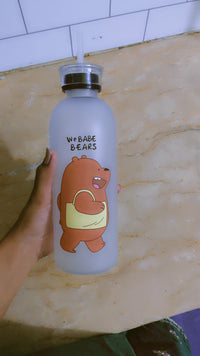 We Bare Bears Panda Water Bottle 1000ml – Cute Cartoon Design with Straw & Two Caps | Durable Reusable Bottle for Daily Hydration (Random Design)
