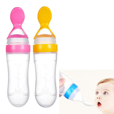 Baby Spoon Feeder | 90ml Silicone Feeding Bottle with Spoon | Infant & Toddler Food Supplement Bottle