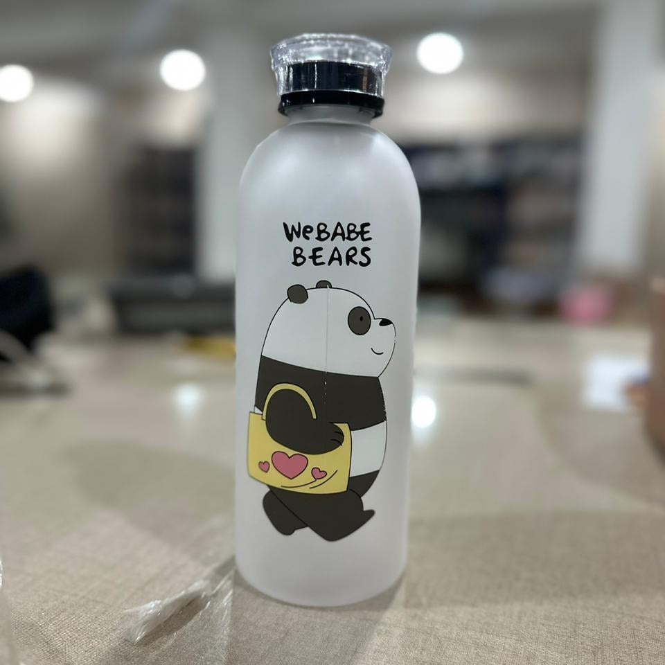 We Bare Bears Panda Water Bottle 1000ml – Cute Cartoon Design with Straw & Two Caps | Durable Reusable Bottle for Daily Hydration (Random Design)