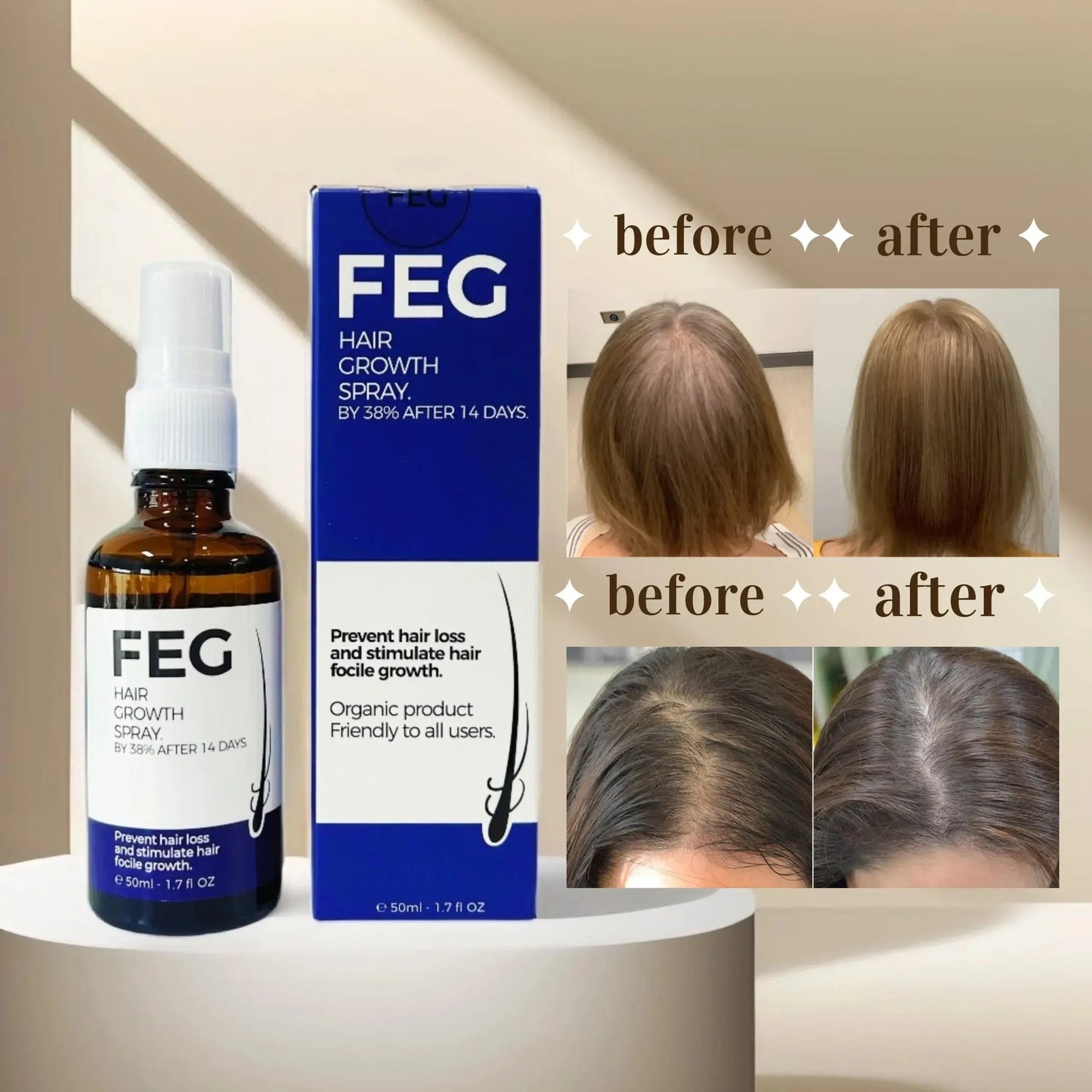 FEG Plus Hair Growth Spray Stimulate Follicles Reduce Hair Fall And Encourage Thicker Healthier Hair - 60ML