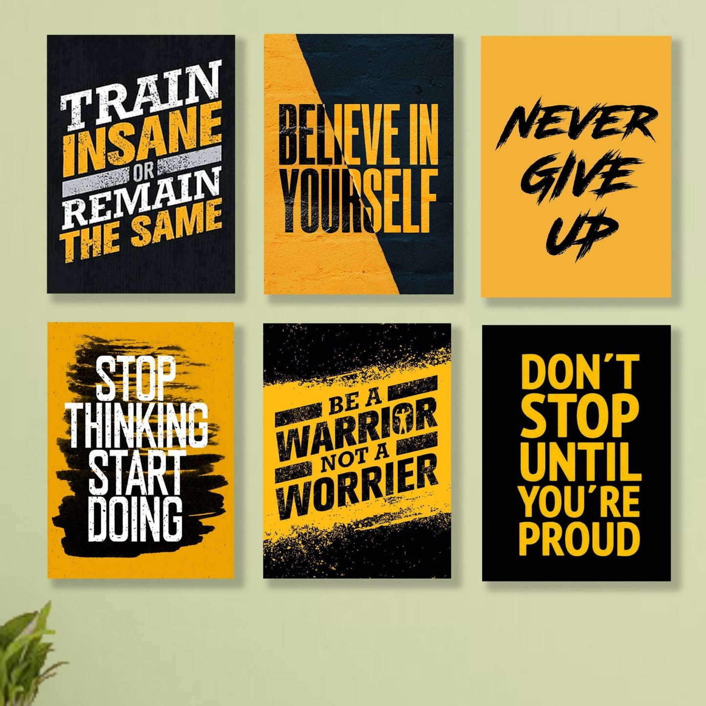 6 Pc Wall Decor Cardboard Phototiles With Double Tape For Back Sticking Motivational Gym Quotes(5*7size)