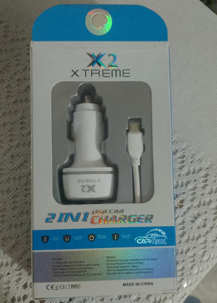 X2 Xtreme 2-in-1 USB Car Charger with Cable | Fast Charging & Smart Protection | Model X2-1200(random colour)