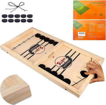 Sling Puck Board Wooden Desktop Hockey Game Fast Sling Puck Game For Kids And Adults