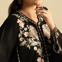 Batool 2-Piece Stitched Winter Suit – Black Cutwork Embroidered Cotton/Dhanak Set - Large