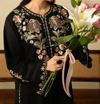Batool 2-Piece Stitched Winter Suit – Black Cutwork Embroidered Cotton/Dhanak Set - Large