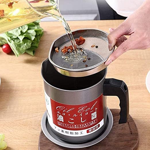 Oil Filter Pot 1.4L | Oil Strainer For Kitchen | Oil Container Pot Filter 1.4 Liter