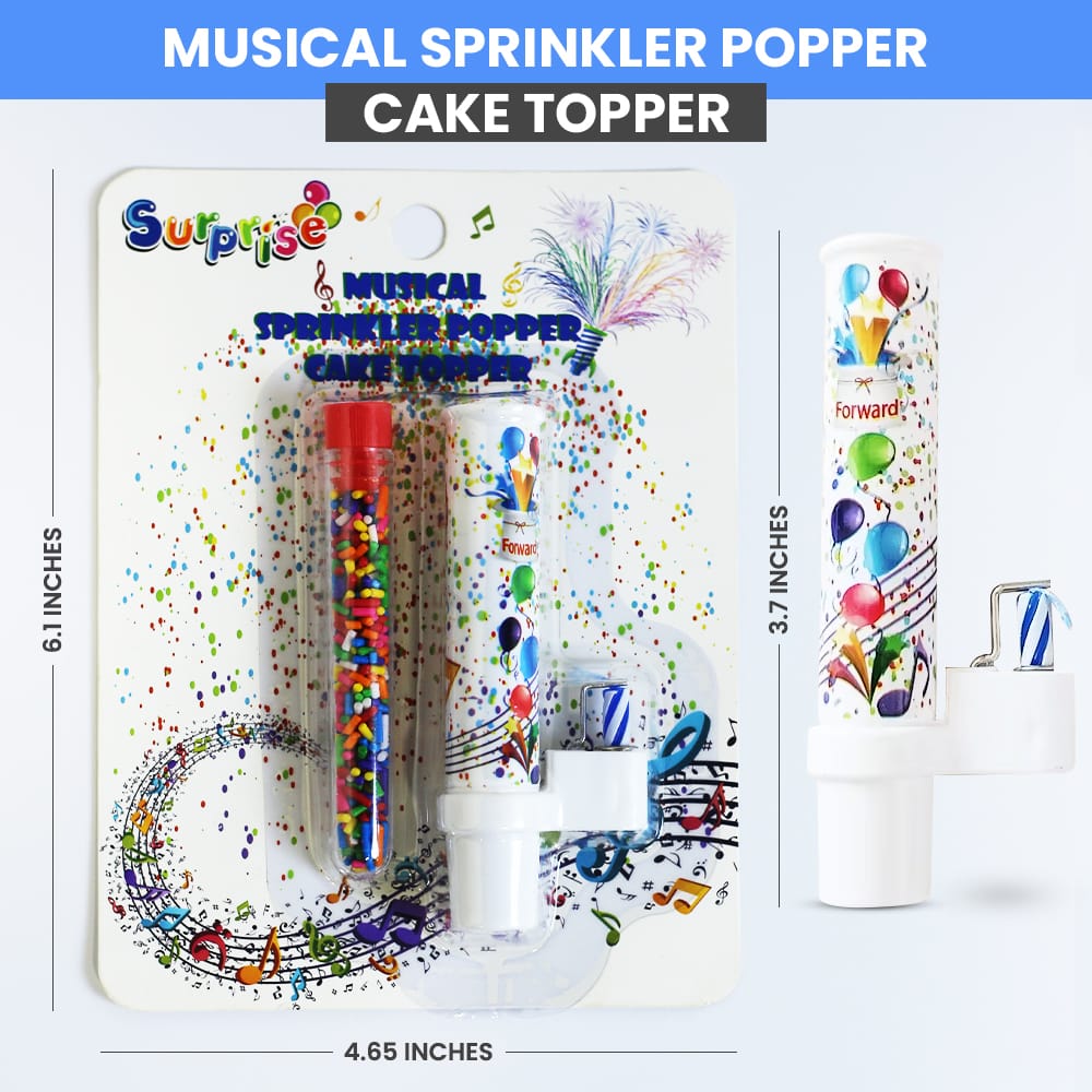 Musical Sprinkle Popper Cake Topper – Surprise Party Decoration