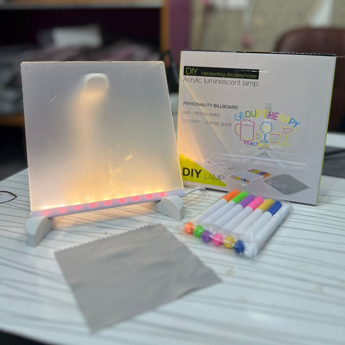 LED Light-Up Writing Board | 15×15 cm Acrylic Pad with Stand | Colorful DIY Notes & Erasable Pens