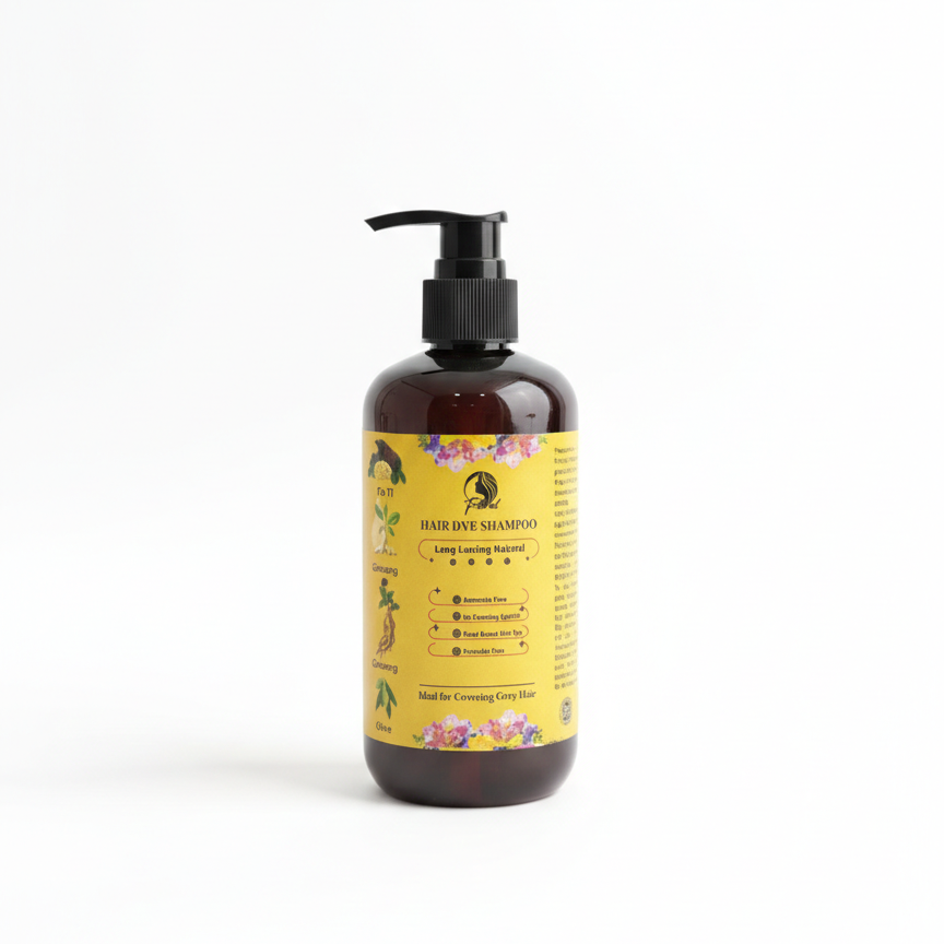 Floral Natural Hair Dye Shampoo - Ammonia-Free Herbal Formula with Ginseng & Fo-Ti for Long-Lasting Gray Hair Coverage | 200ml