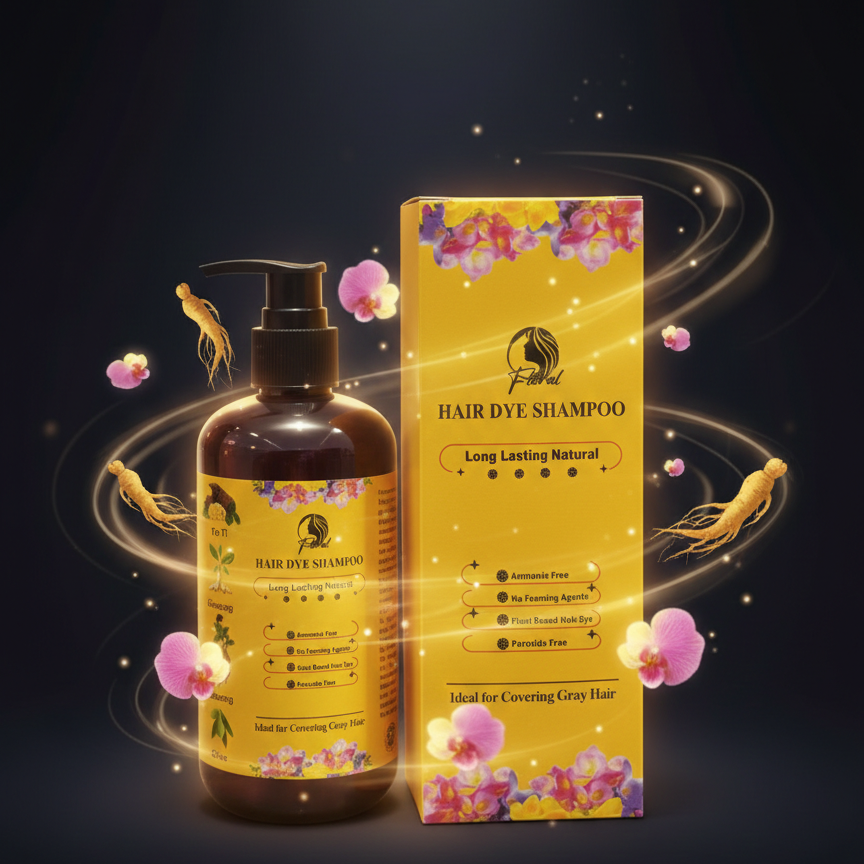 Floral Natural Hair Dye Shampoo - Ammonia-Free Herbal Formula with Ginseng & Fo-Ti for Long-Lasting Gray Hair Coverage | 200ml