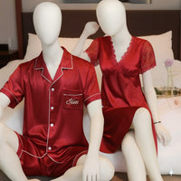 Couple Night Suit / Sleepwear Set – Stylish Nightdress & Pajama Shorts | SKU DC-C003 | Black (3 Pcs)