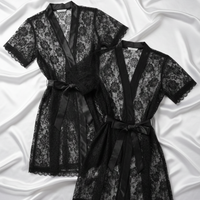 Couple Matching Romantic Robe / Gown Set – Sensual Net Nightwear for Men & Women (Pack of 2) | SKU: DC-C004 | Black