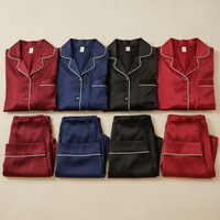 Classic Couple Night Suit Silk Satin Pajama Set – Long Sleeve Top & Full-Length Pants (4 Pcs) | SKU: DC-C007 ~ Black