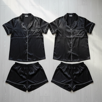 Couple Night Dress Silk Pajama Set – Short Sleeve Shirt & Shorts (4 Pcs) | SKU DC-C014 | Black