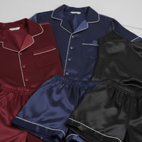 Couple Silk Night Suit / Sleepwear Set – Shirt & Shorts with Slip Dress | SKU DC-C013 (3 Pcs) | Black