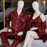 Couple Night Dress Silk Sleepwear Set – 4-Piece Pajama & Robe Set | SKU: DC-C012 | Black