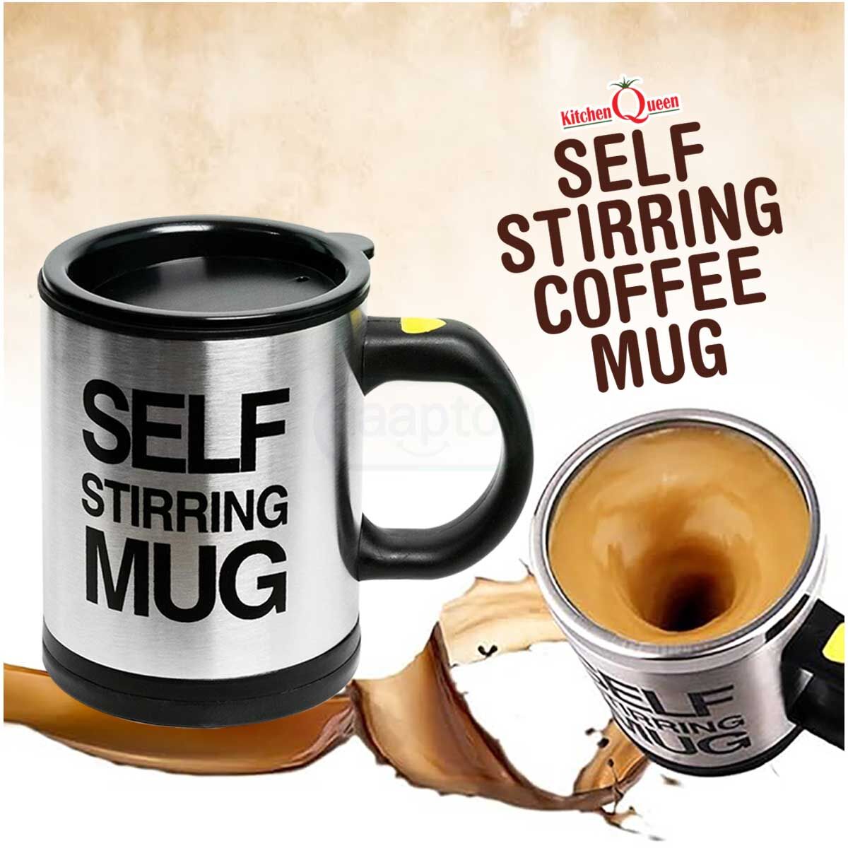 Self Stirring Mug – Automatic Stainless Steel Coffee Mug 350ml | Battery Operated Mixing Cup with Travel Lid Random colours