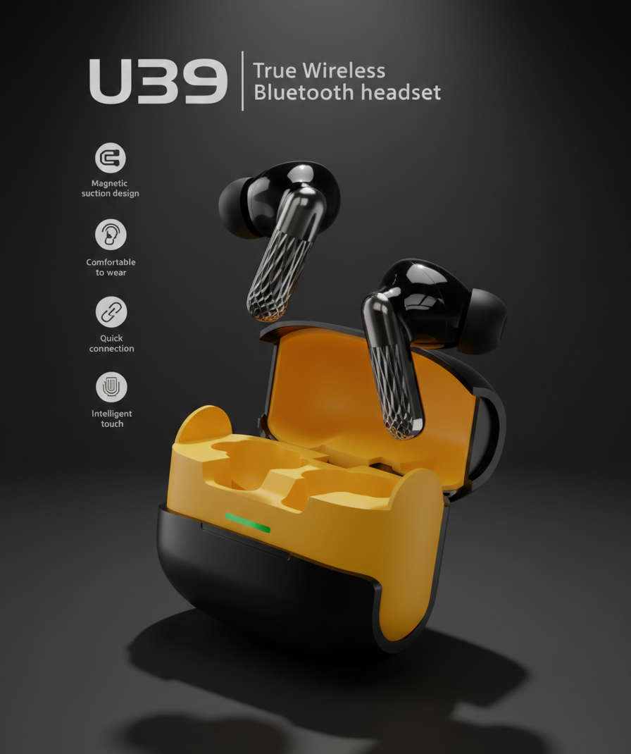 U39 True Wireless Bluetooth 5.1 Earbuds – Premium Plating Design - Black