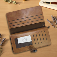 Premium Black Leather Travel Organizer Wallet with Metal Lock Closure