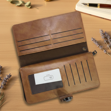 Premium Black Leather Travel Organizer Wallet with Metal Lock Closure